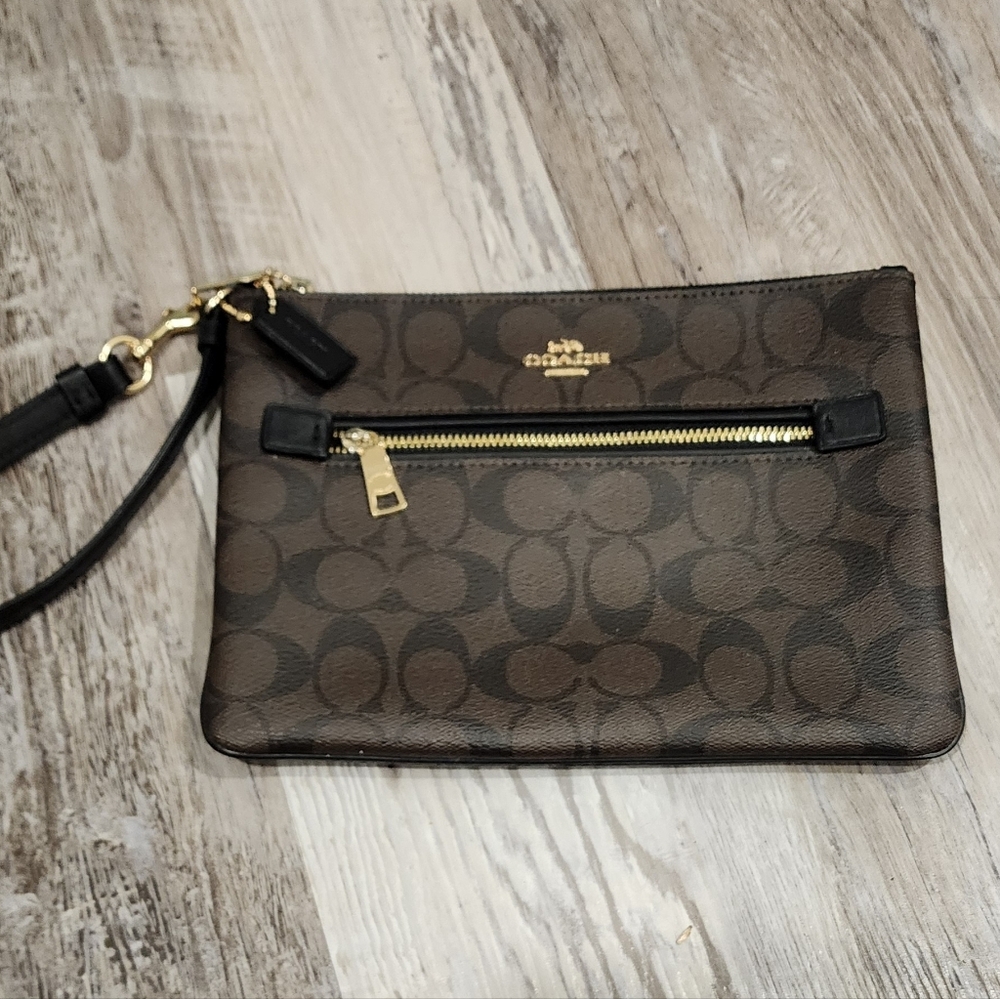 Coach Brown Wristlet with Gold Accents